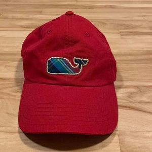 Vineyard Vines plaid whale, red cap, adjustable size buckle, Women’s One Size